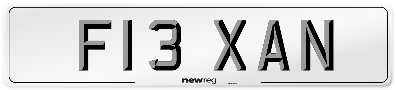 F13 XAN Front Number Plate