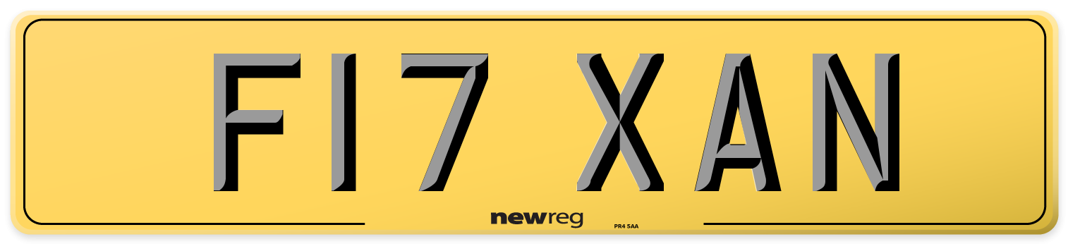 F17 XAN Rear Number Plate