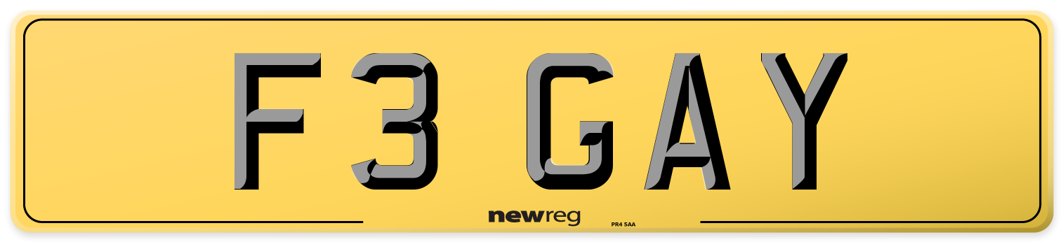 F3 GAY Rear Number Plate