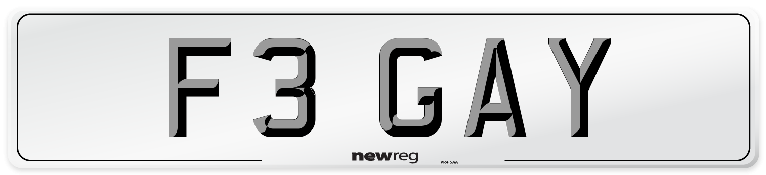 F3 GAY Front Number Plate