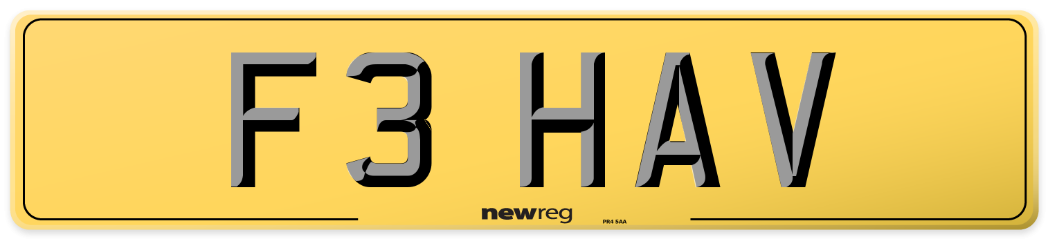 F3 HAV Rear Number Plate
