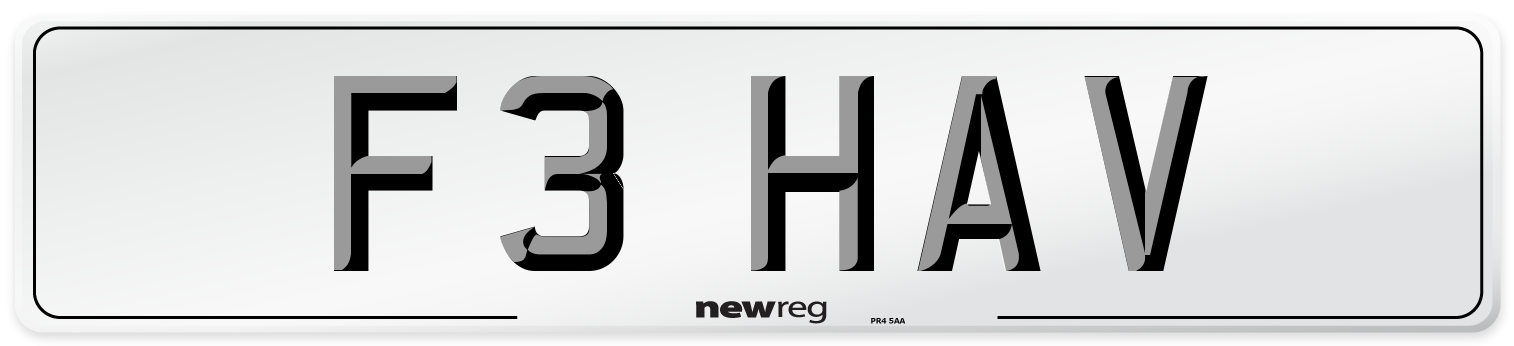 F3 HAV Front Number Plate