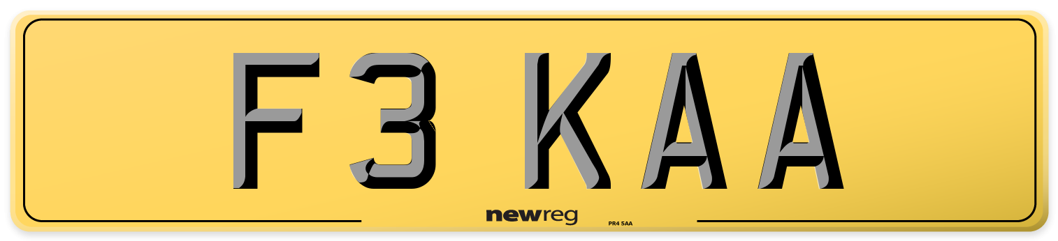 F3 KAA Rear Number Plate