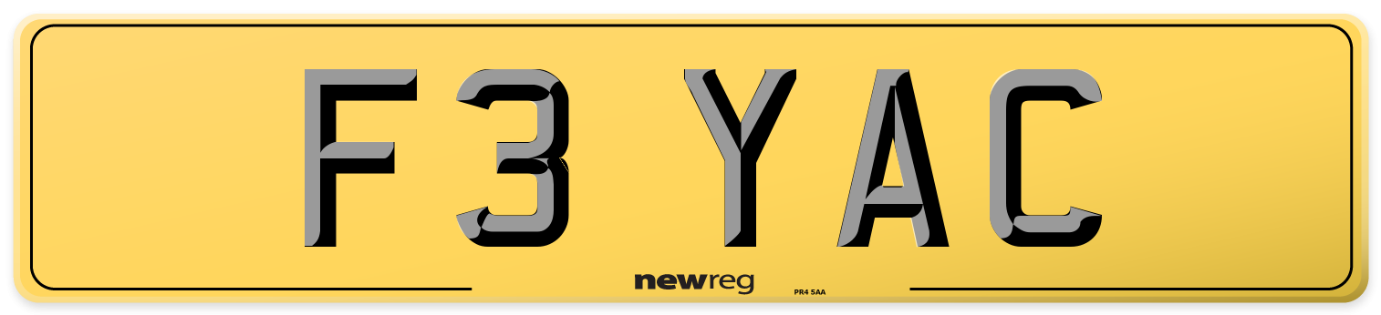 F3 YAC Rear Number Plate
