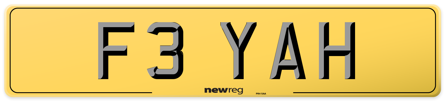 F3 YAH Rear Number Plate