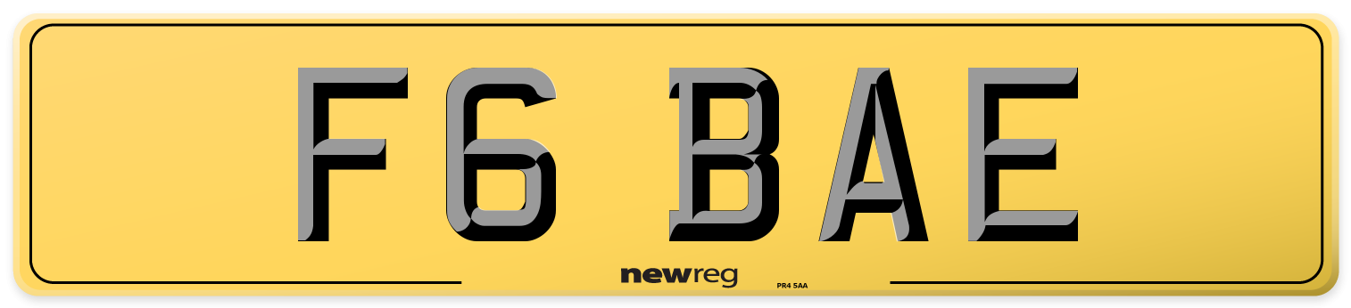 F6 BAE Rear Number Plate