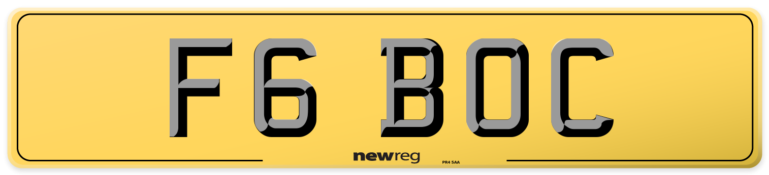 F6 BOC Rear Number Plate
