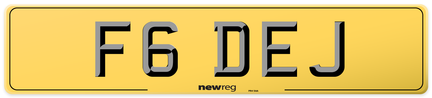 F6 DEJ Rear Number Plate