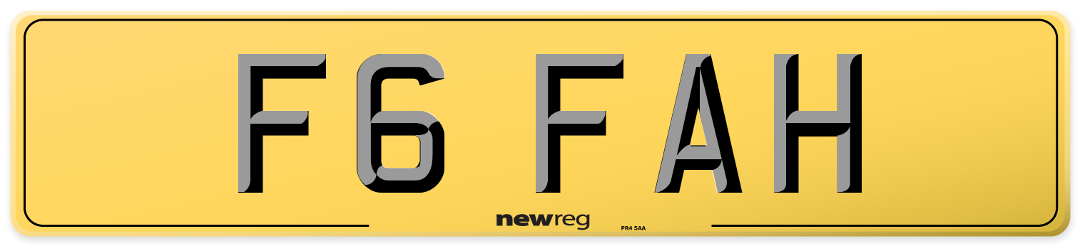 F6 FAH Rear Number Plate