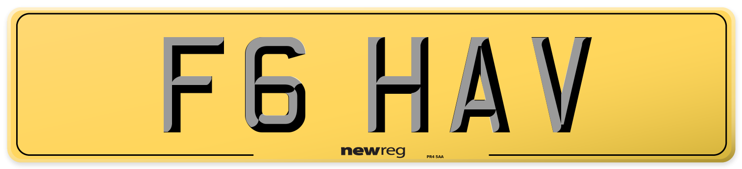 F6 HAV Rear Number Plate
