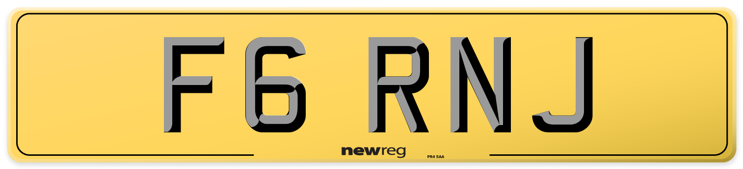 F6 RNJ Rear Number Plate