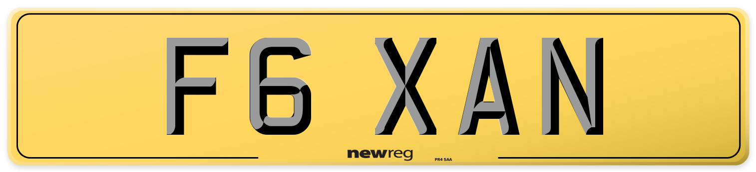 F6 XAN Rear Number Plate