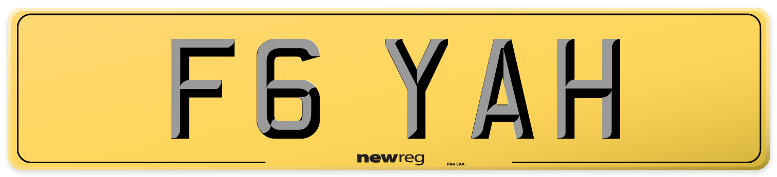 F6 YAH Rear Number Plate