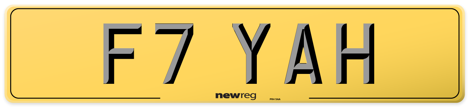 F7 YAH Rear Number Plate