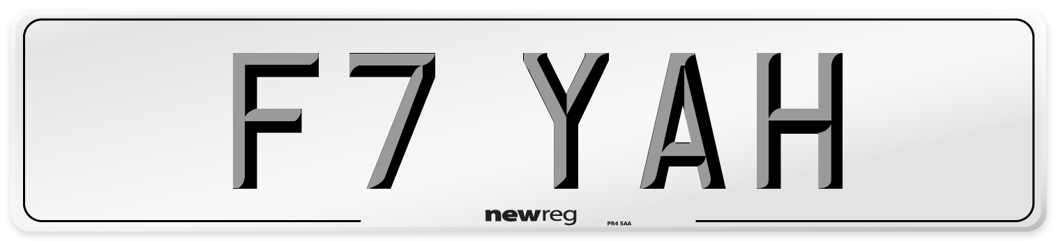 F7 YAH Front Number Plate