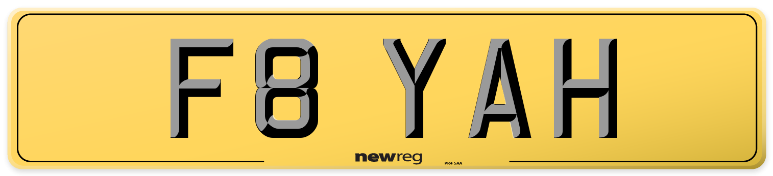 F8 YAH Rear Number Plate