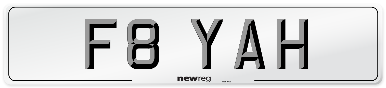 F8 YAH Front Number Plate