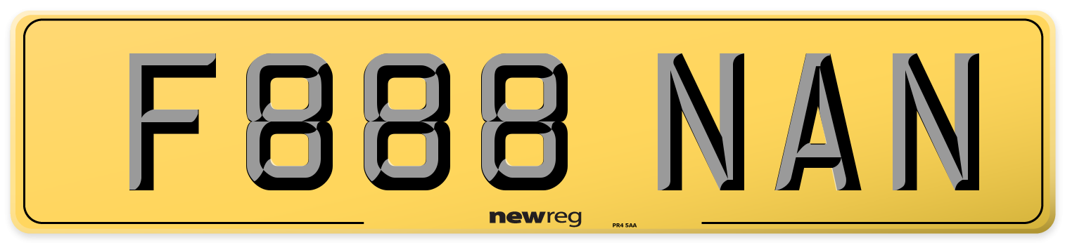 F888 NAN Rear Number Plate