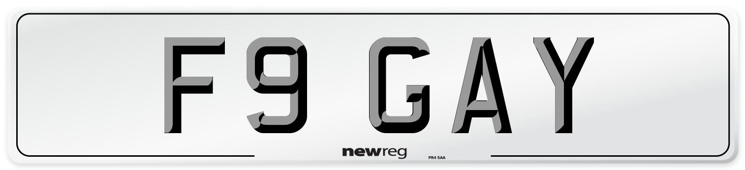 F9 GAY Front Number Plate