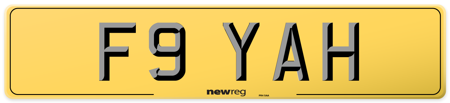 F9 YAH Rear Number Plate