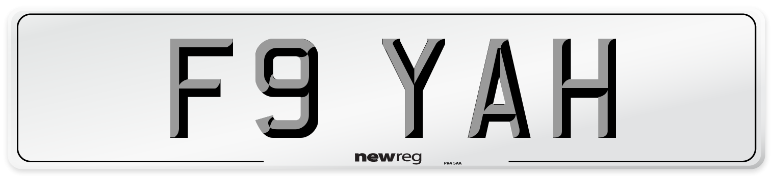 F9 YAH Front Number Plate