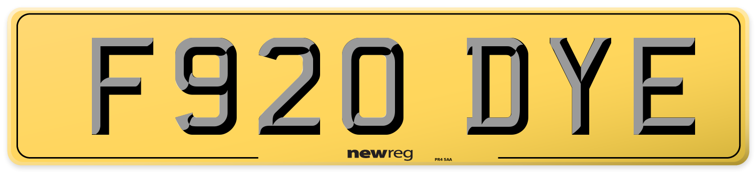 F920 DYE Rear Number Plate