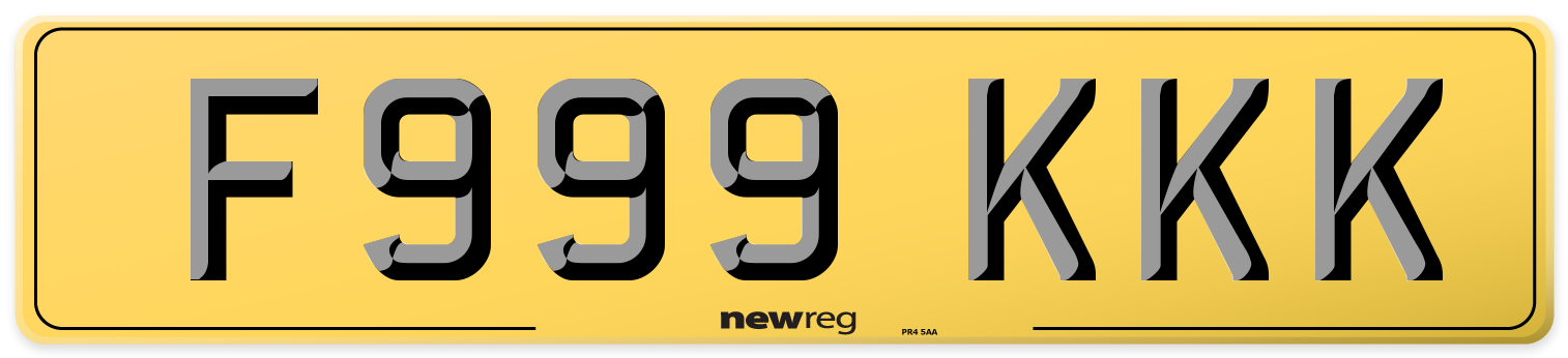 F999 KKK Rear Number Plate