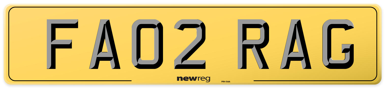 FA02 RAG Rear Number Plate