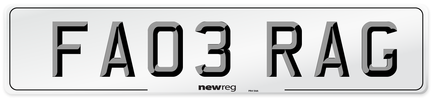 FA03 RAG Front Number Plate