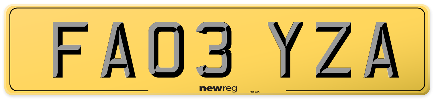 FA03 YZA Rear Number Plate