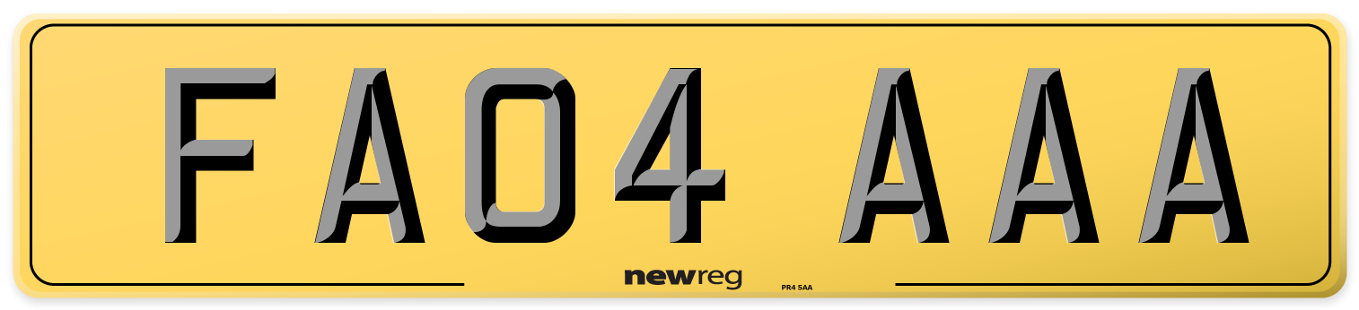 FA04 AAA Rear Number Plate