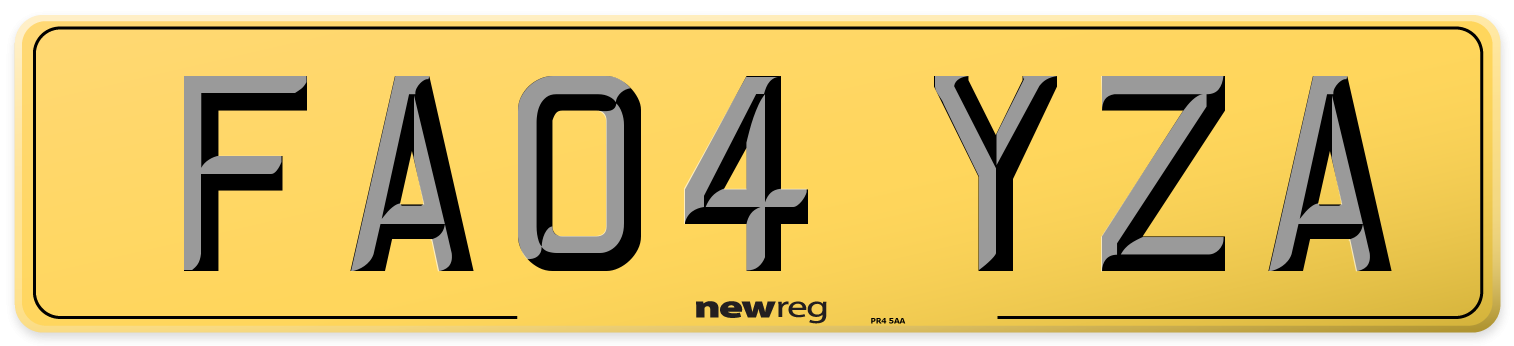 FA04 YZA Rear Number Plate