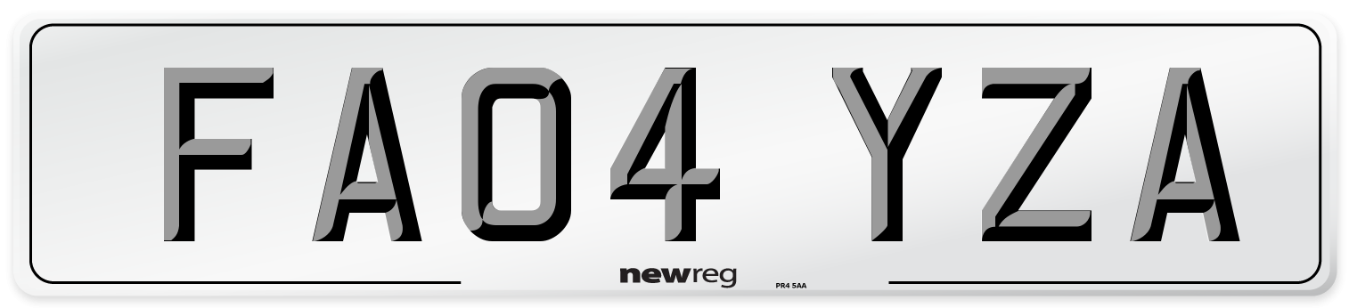 FA04 YZA Front Number Plate