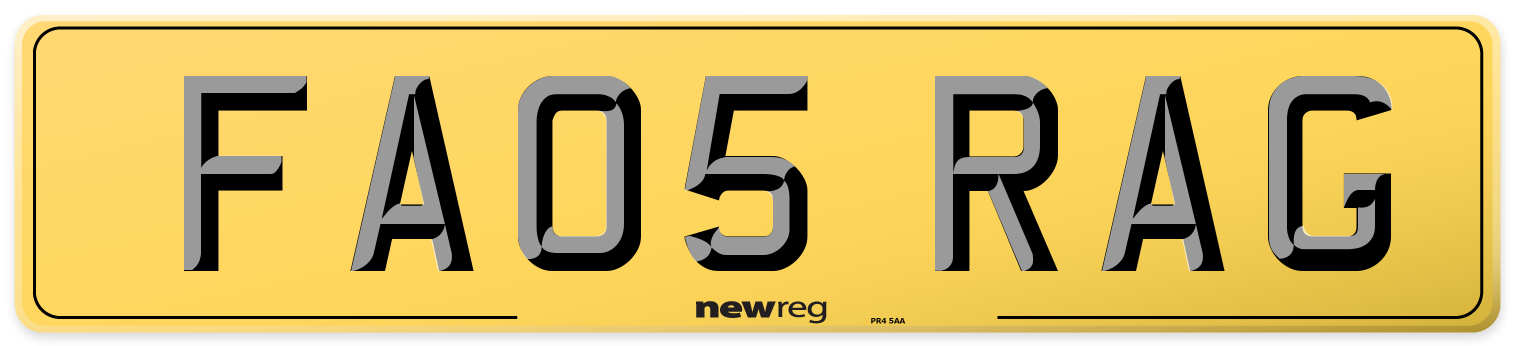 FA05 RAG Rear Number Plate