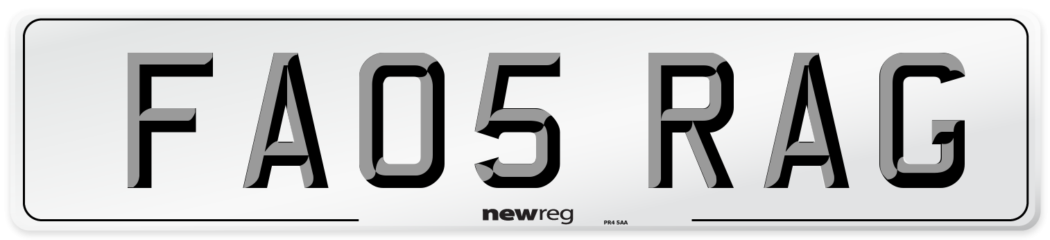FA05 RAG Front Number Plate