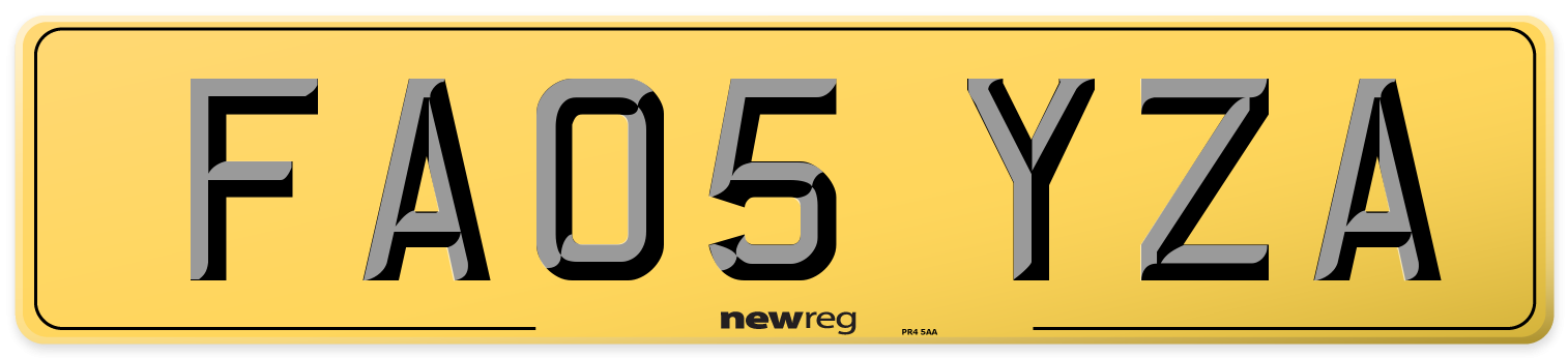 FA05 YZA Rear Number Plate