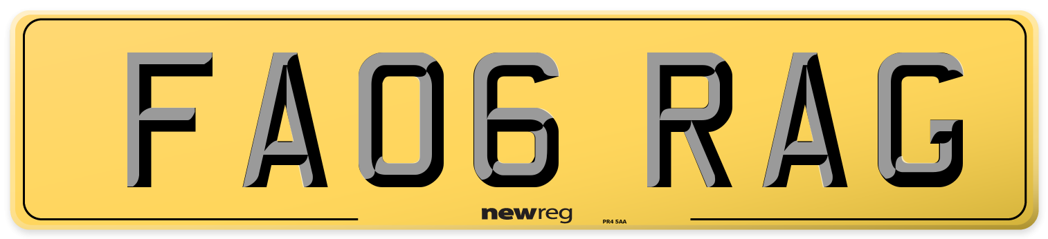 FA06 RAG Rear Number Plate