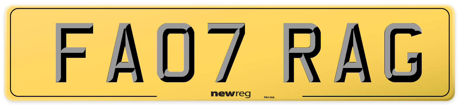 FA07 RAG Rear Number Plate