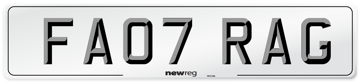FA07 RAG Front Number Plate