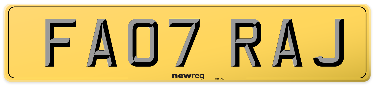 FA07 RAJ Rear Number Plate