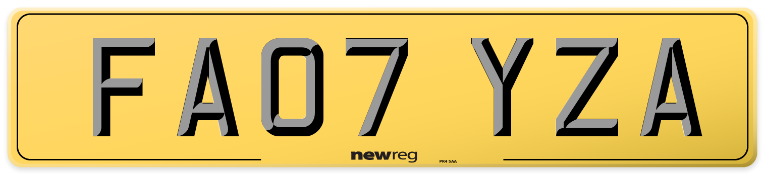 FA07 YZA Rear Number Plate