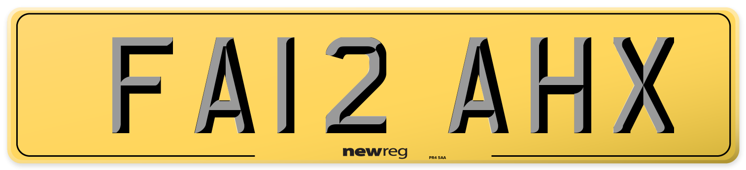 FA12 AHX Rear Number Plate