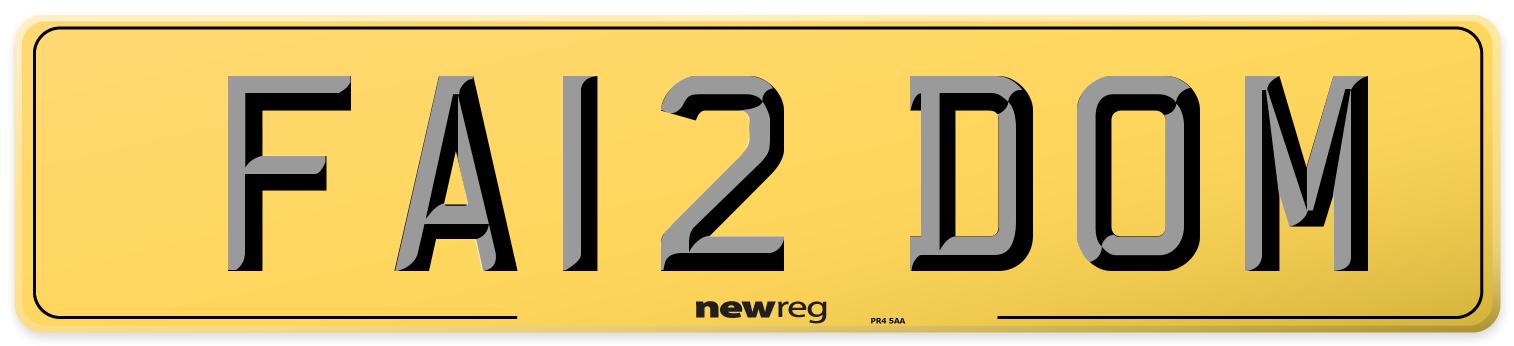 FA12 DOM Rear Number Plate