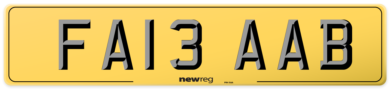 FA13 AAB Rear Number Plate