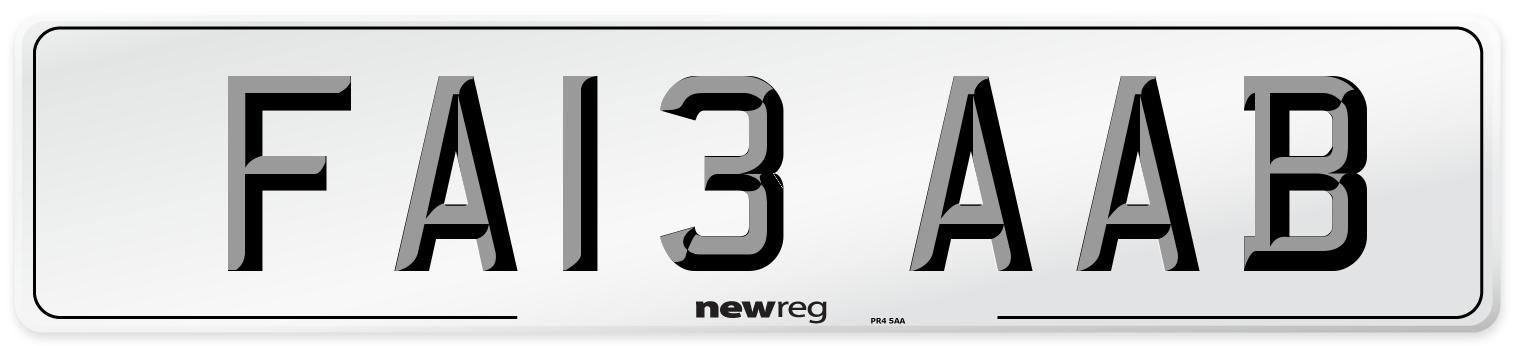 FA13 AAB Front Number Plate
