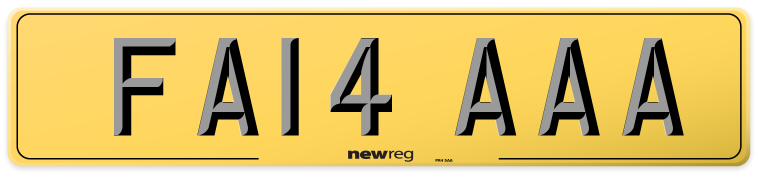 FA14 AAA Rear Number Plate