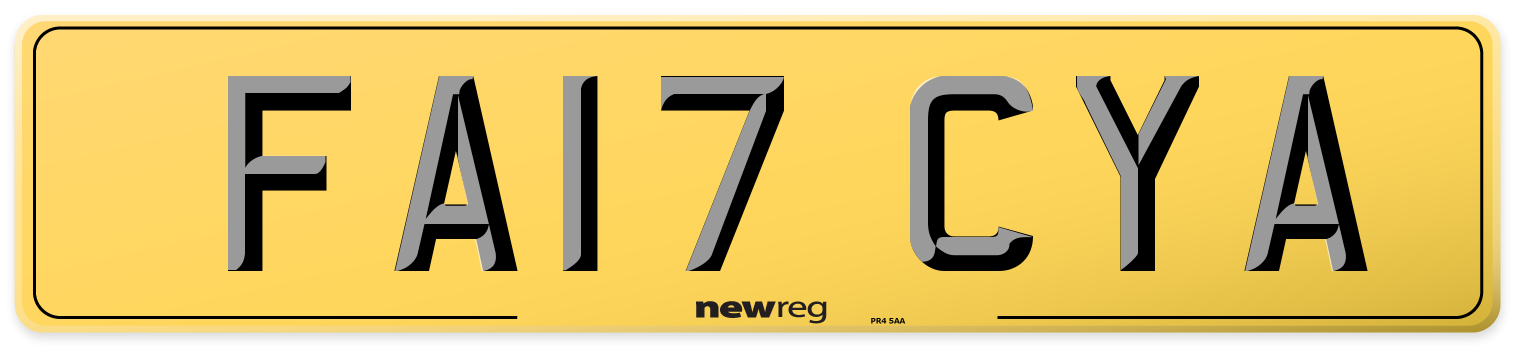 FA17 CYA Rear Number Plate