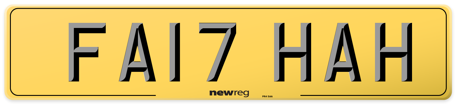 FA17 HAH Rear Number Plate