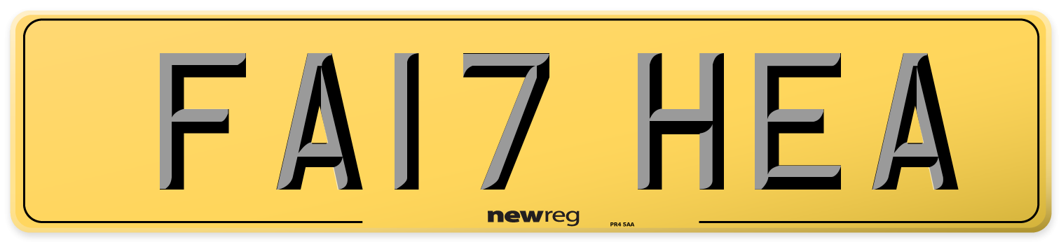 FA17 HEA Rear Number Plate