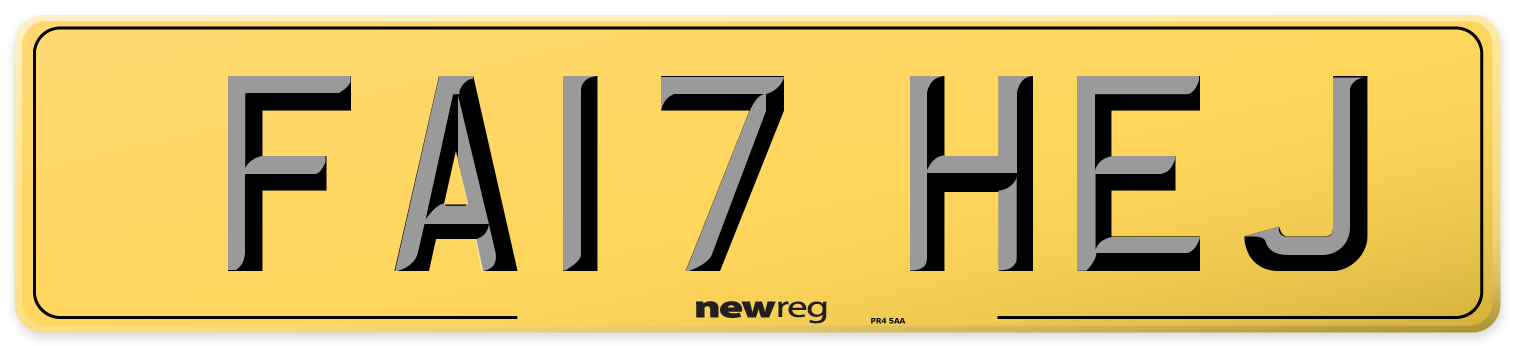 FA17 HEJ Rear Number Plate